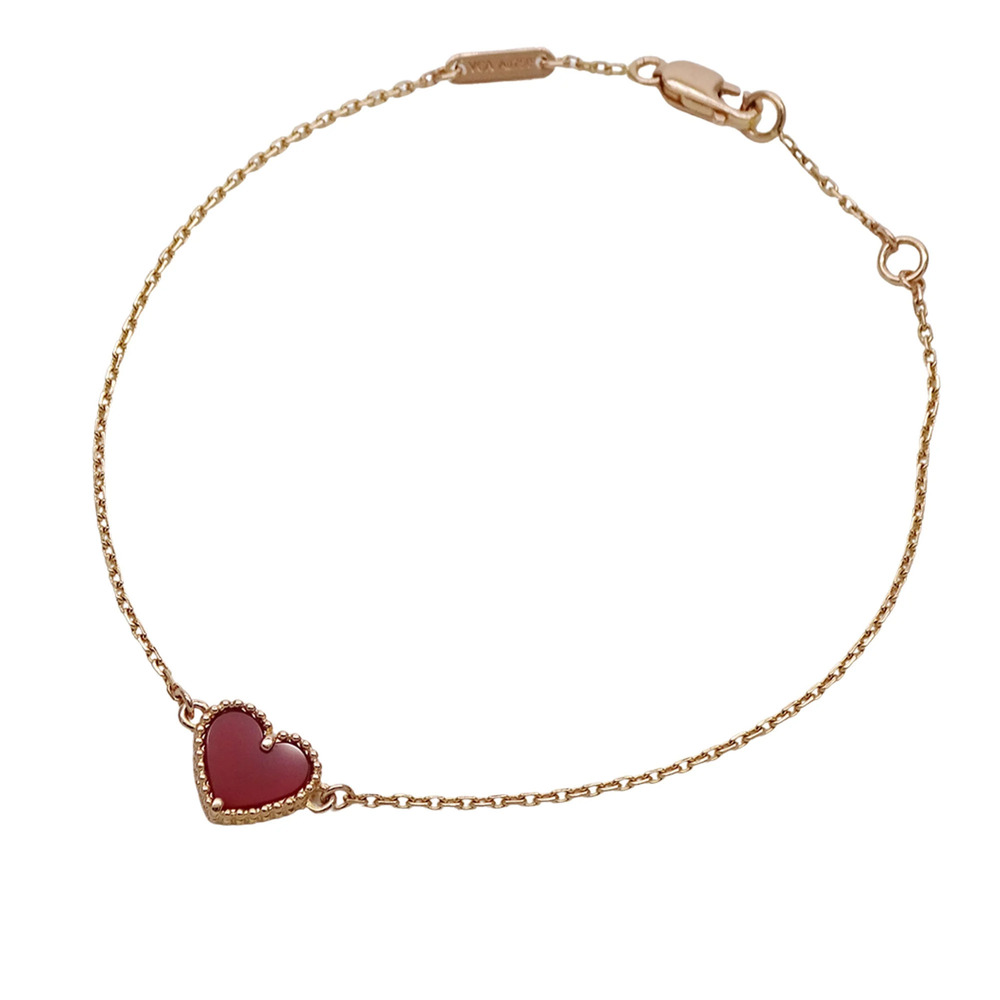 Van Cleef & Arpels Sweet Alhambra Heart Bracelet for Women, 750PG Carnelian P...